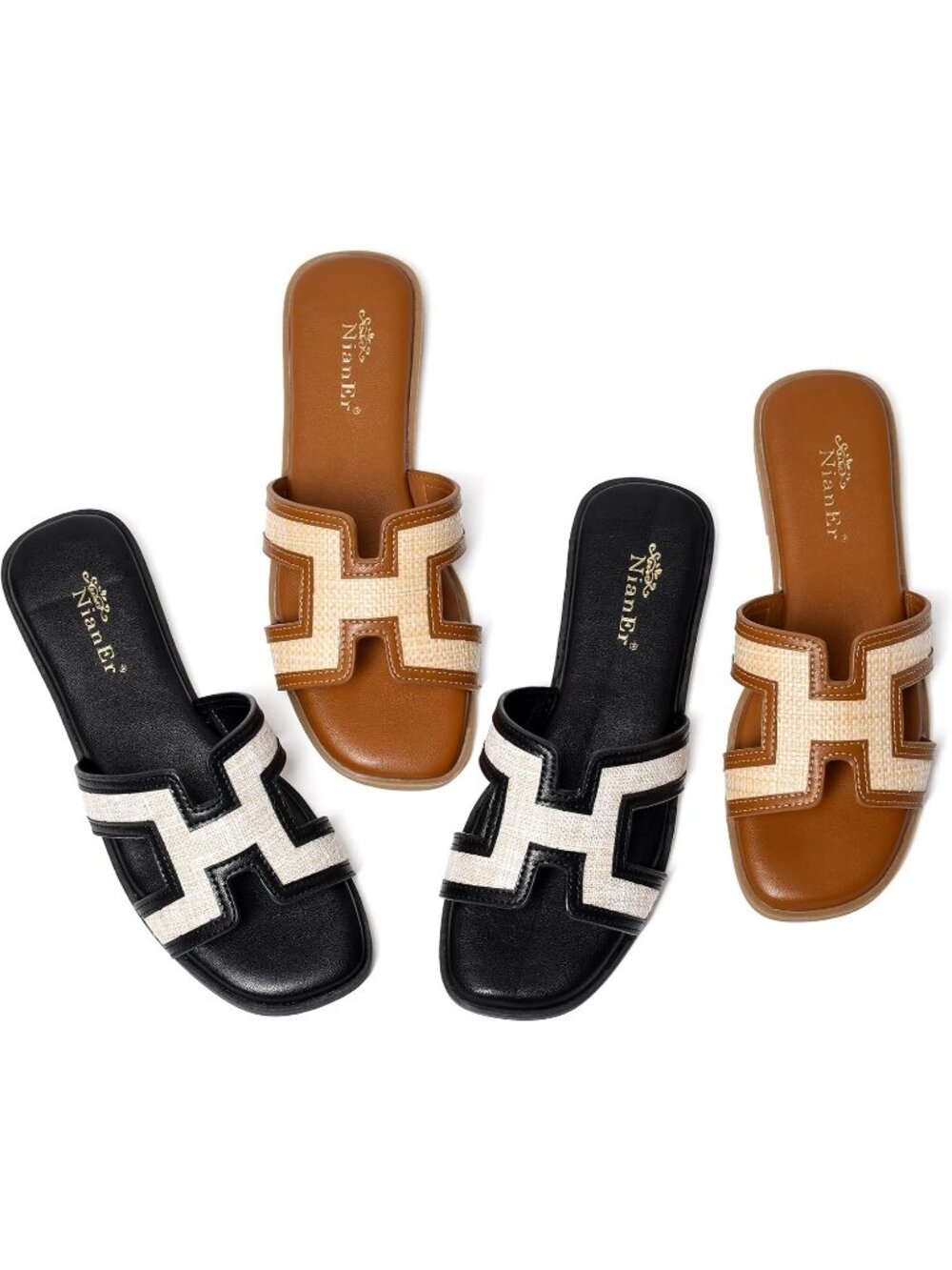 NianEr Women's Brown Leather Comfortable Casual Summer Flats Sandals Shoes - Picture 5 of 5